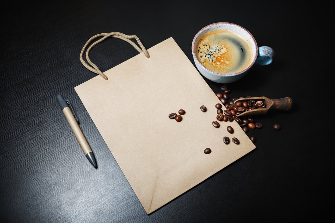Kraft Paper Bag, Coffee, Pen