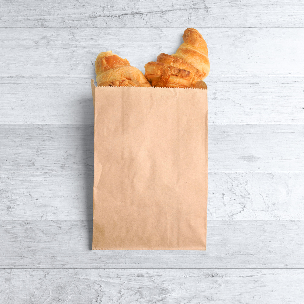 Paper Bag Mockup with Croissants Flatlay