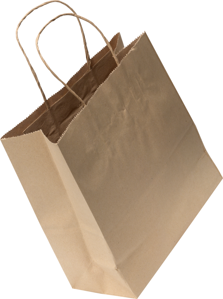 Large disposable brown kraft paper bag with handles isolated on white background, eco packaging, zero waste